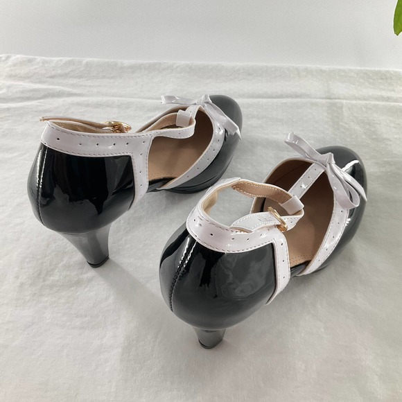 ForeMode Women T-Strap High Heels Bow Platform Round Toe Pumps, 7.5 US, Black - Picture 4 of 8